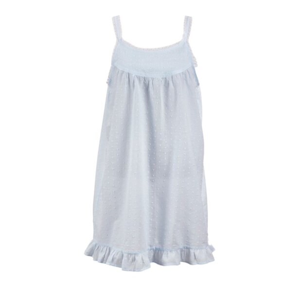 Blue 100% Cotton Embroidered Nightgown Nightdress lightweight cool eyelet trim - Picture 2 of 7